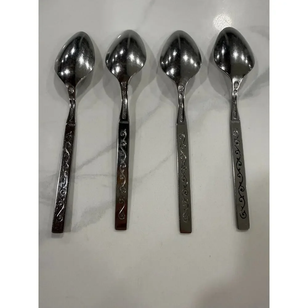 VINTAGE Oneida Spanish Court Teaspoons Set of 8 Stainless Black Scroll MCM